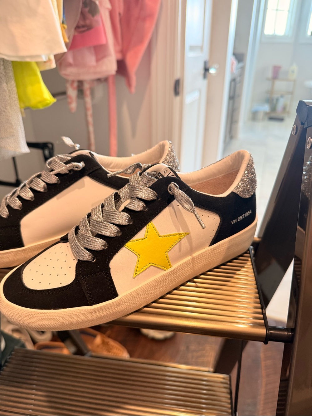 Vintage Havana Black & White Low-Top Sneakers with Yellow Star